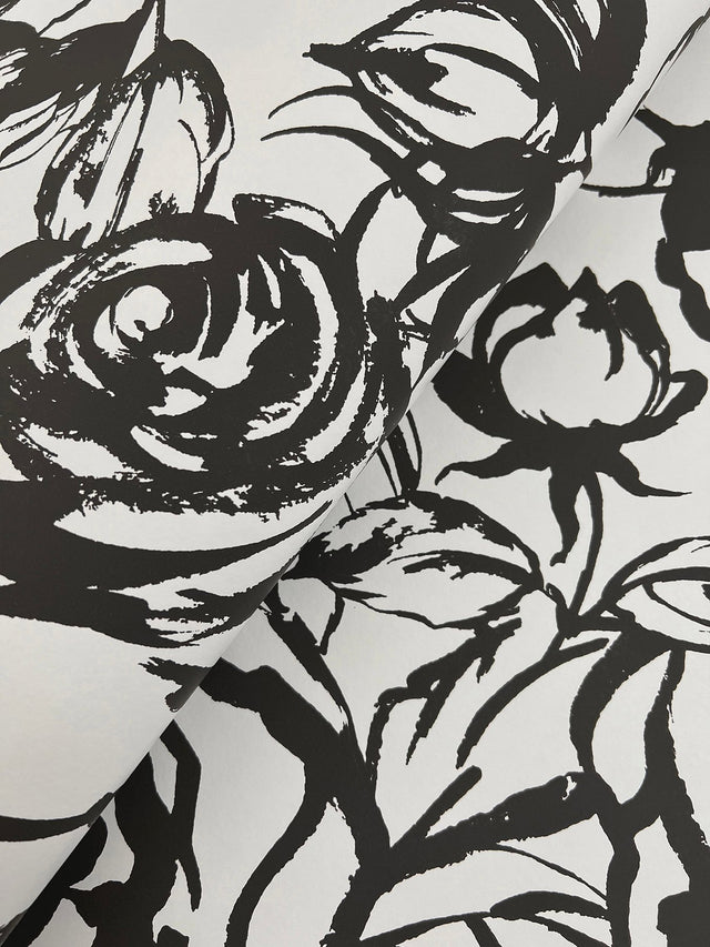 Nelda Black Rose Wallpaper with Modern Botanical Rose Pattern - A-Street Prints 4135-72707