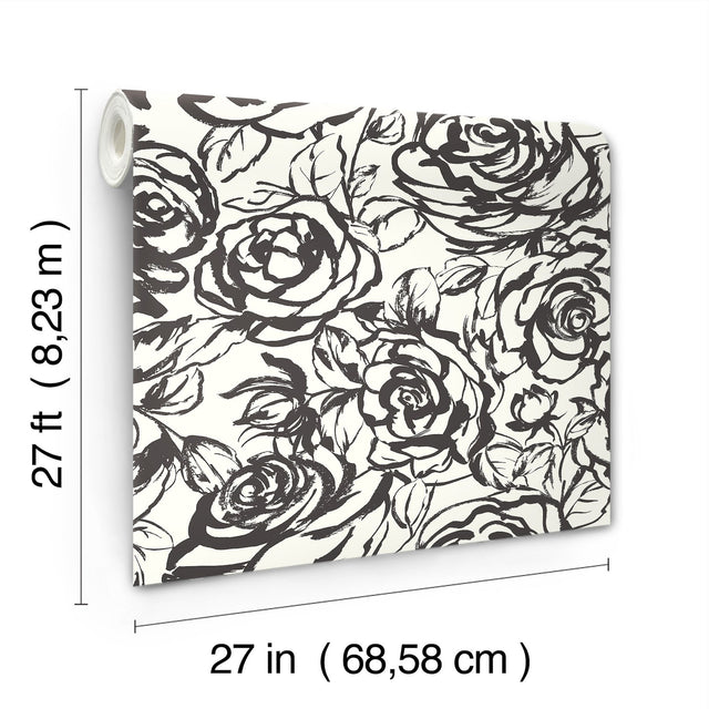 Nelda Black Rose Wallpaper with Modern Botanical Rose Pattern - A-Street Prints 4135-72707