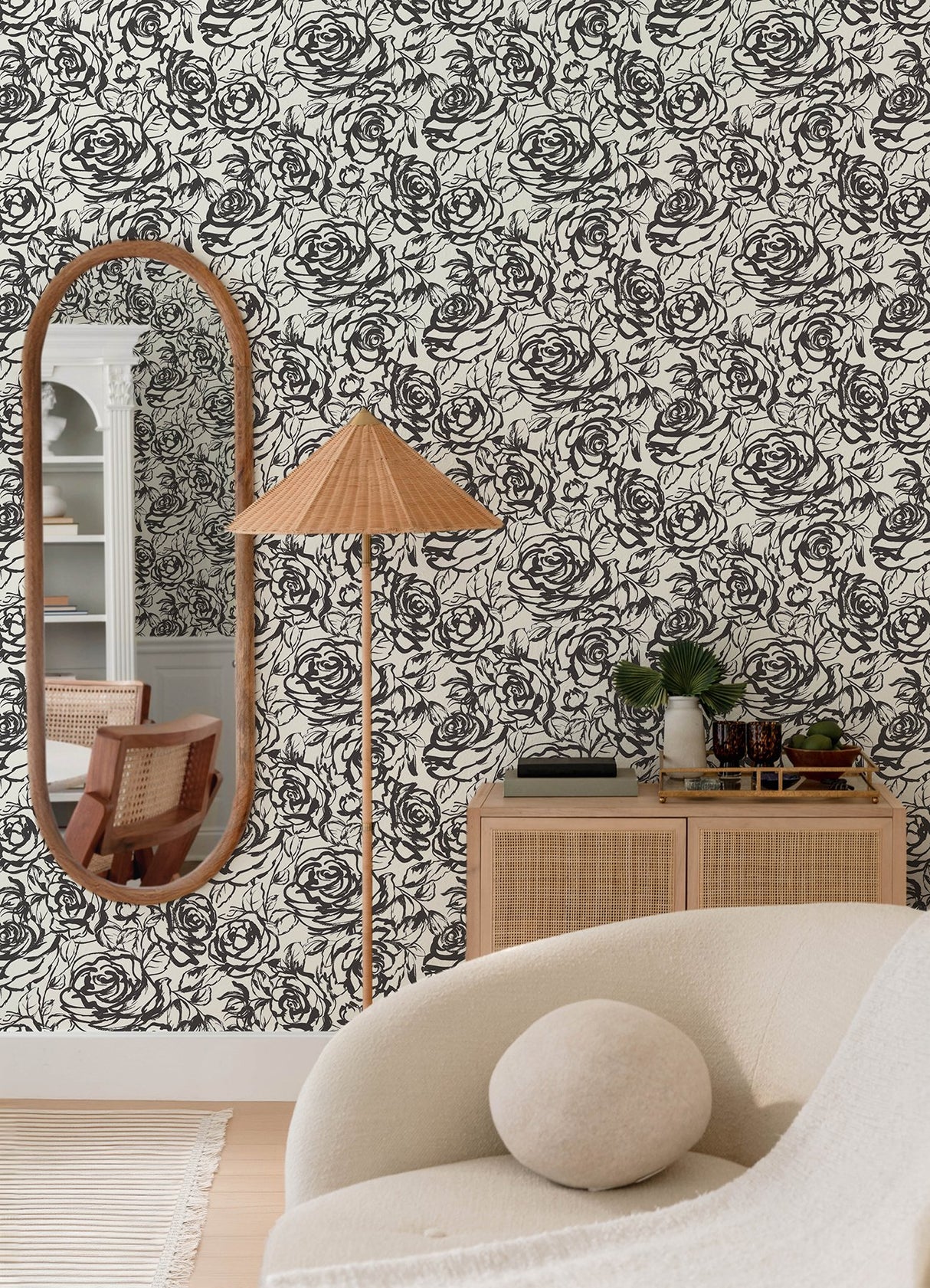 Nelda Black Rose Wallpaper with Modern Botanical Rose Pattern - A-Street Prints 4135-72707
