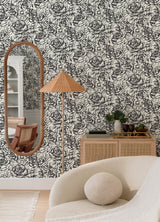 Nelda Black Rose Wallpaper with Modern Botanical Rose Pattern - A-Street Prints 4135-72707
