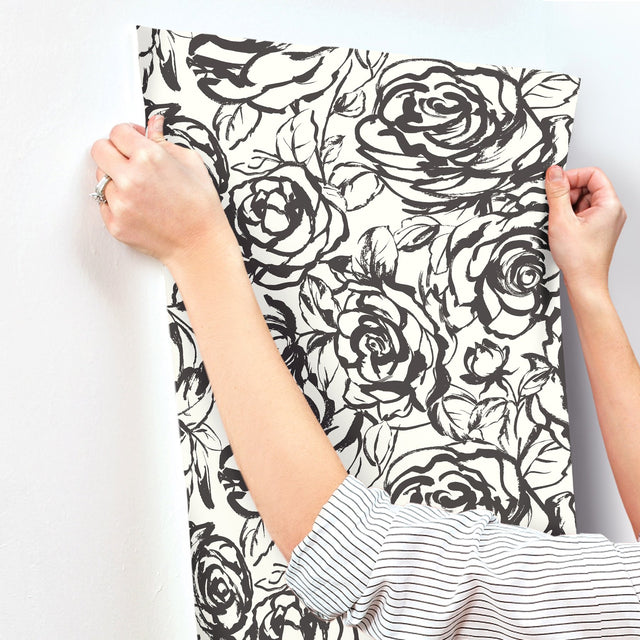 Nelda Black Rose Wallpaper with Modern Botanical Rose Pattern - A-Street Prints 4135-72707
