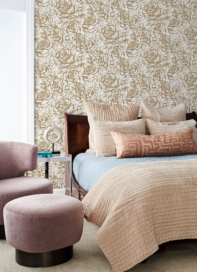 Nelda Gold Rose Wallpaper with Modern Botanical Flower Pattern - A-Street Prints 4135-72708