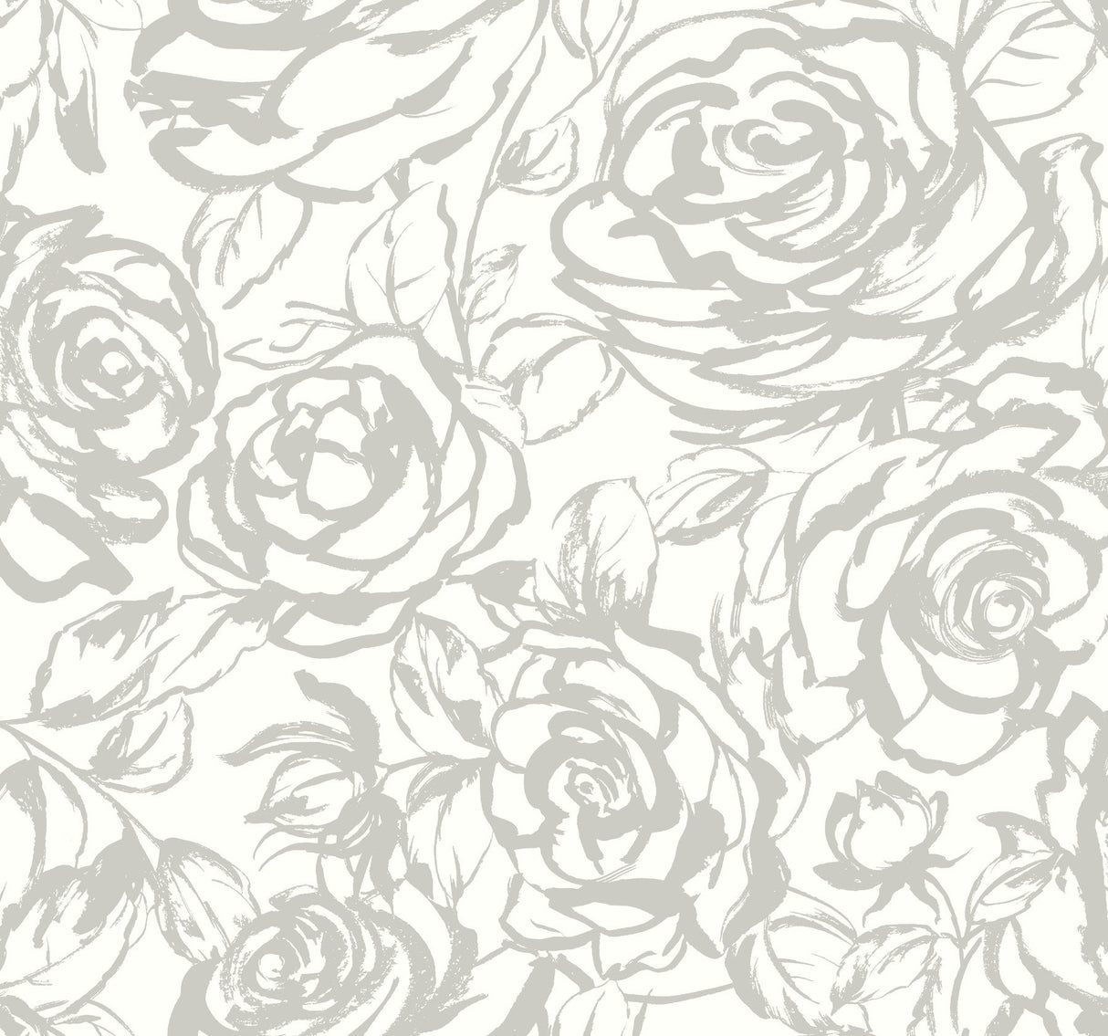 Nelda Silver Rose Wallpaper with Modern Botanical Rose Pattern - Brewster 4135-72709
