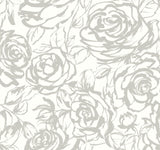 Nelda Silver Rose Wallpaper with Modern Botanical Rose Pattern - Brewster 4135-72709