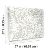 Nelda Silver Rose Wallpaper with Modern Botanical Rose Pattern - Brewster 4135-72709