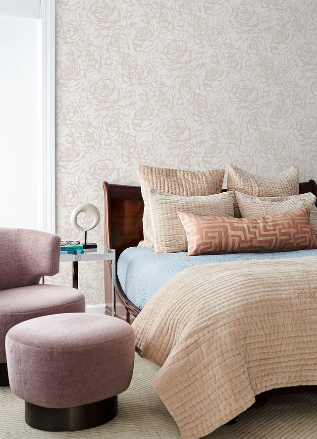 Nelda Light Pink Rose Wallpaper with Modern Botanical Floral Pattern - A-Street Prints 4135-72710