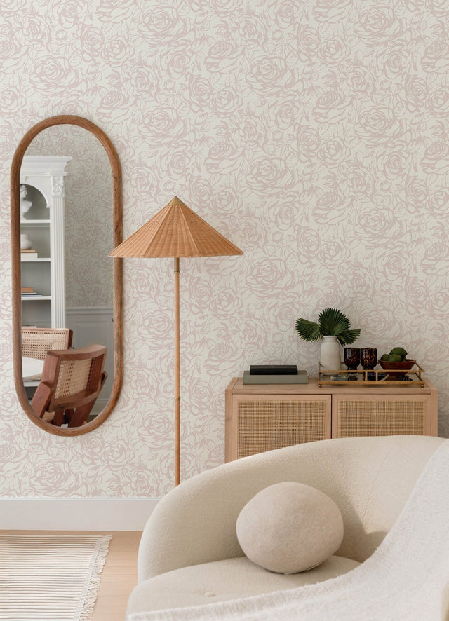 Nelda Light Pink Rose Wallpaper with Modern Botanical Floral Pattern - A-Street Prints 4135-72710