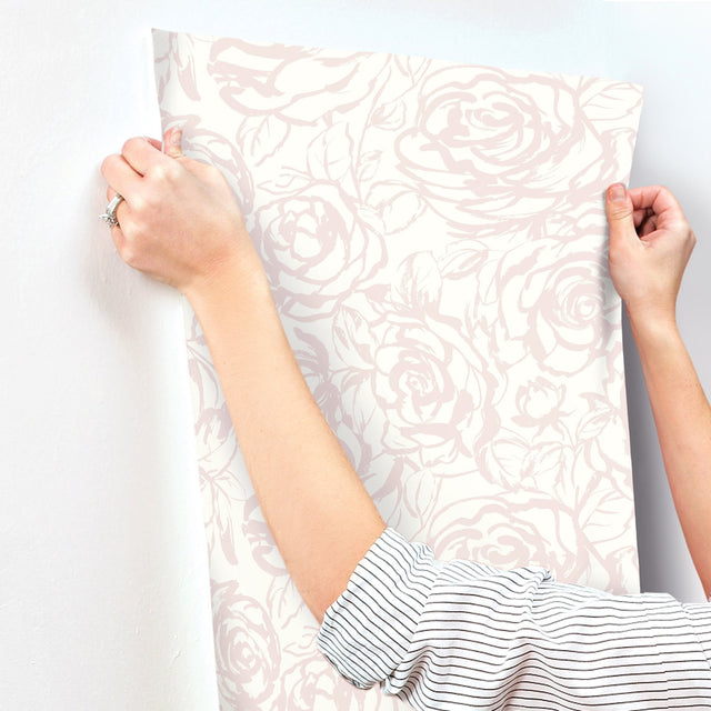Nelda Light Pink Rose Wallpaper with Modern Botanical Floral Pattern - A-Street Prints 4135-72710