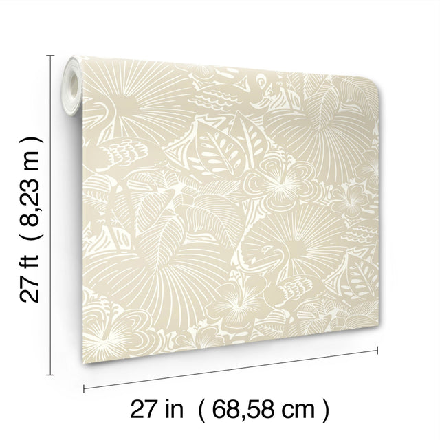 Idalia Beige Floral Flamingo Wallpaper with Tropical Animal Motif - A-Street Prints 4135-72713
