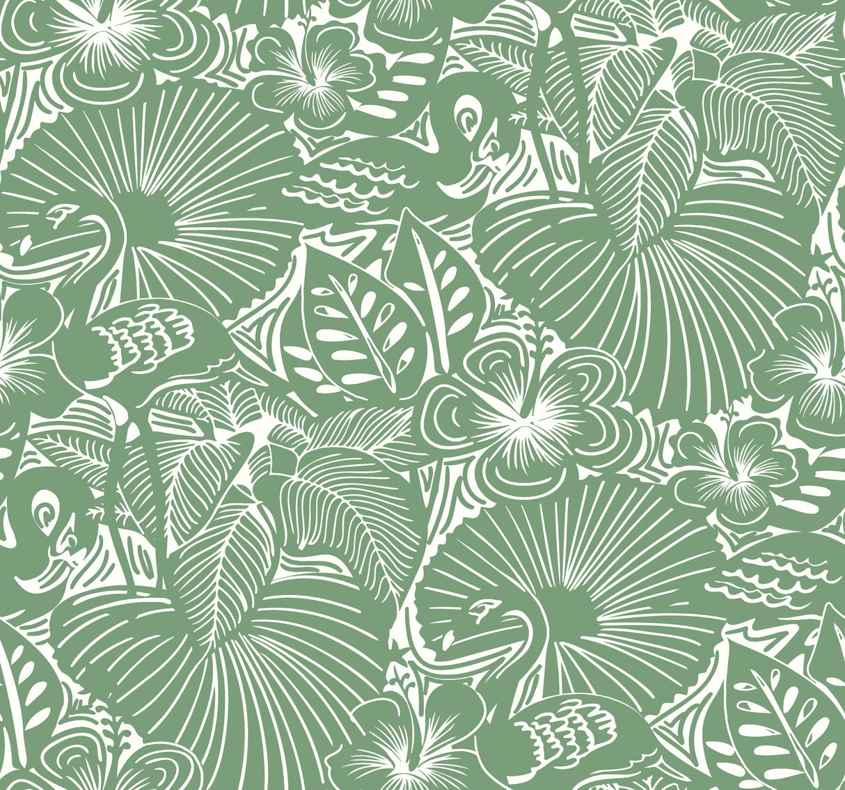 Idalia Green Floral Flamingo Wallpaper with Tropical Animals Motif - A-Street Prints 4135-72714