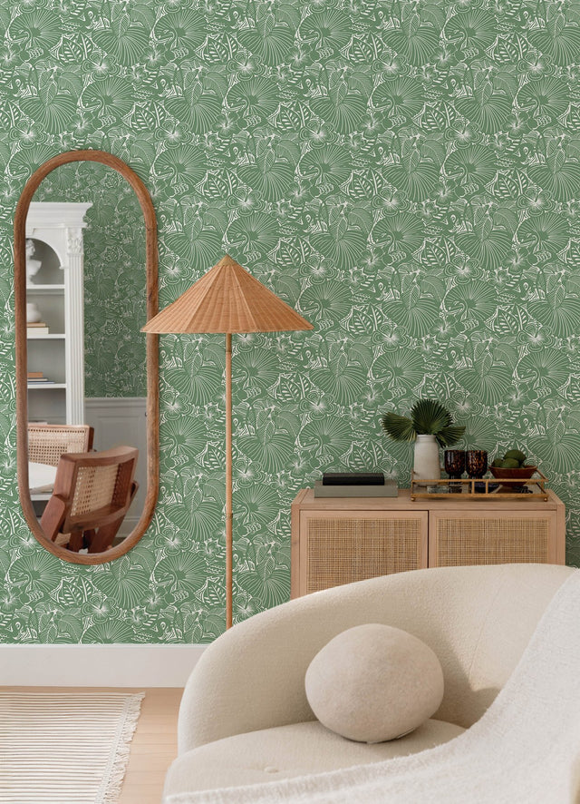 Idalia Green Floral Flamingo Wallpaper with Tropical Animals Motif - A-Street Prints 4135-72714