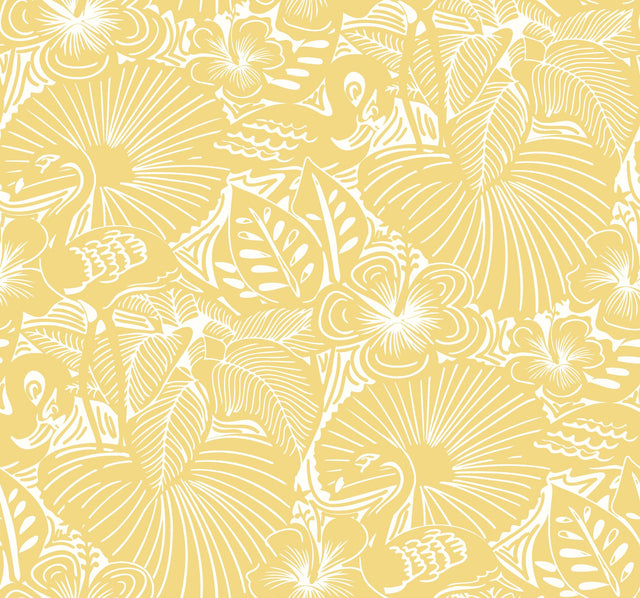 Idalia Yellow Floral Flamingo Wallpaper with Tropical Animal Pattern - A-Street Prints 4135-72715