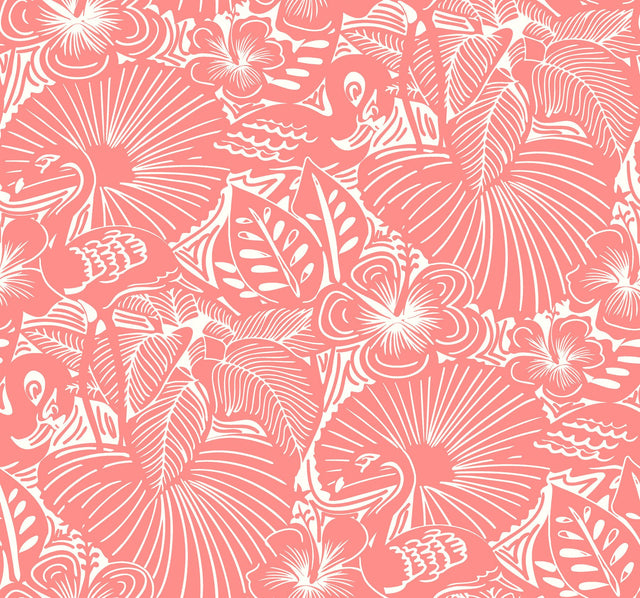 Idalia Coral Floral Flamingo Wallpaper with Tropical Animal Motif - A-Street Prints 4135-72717