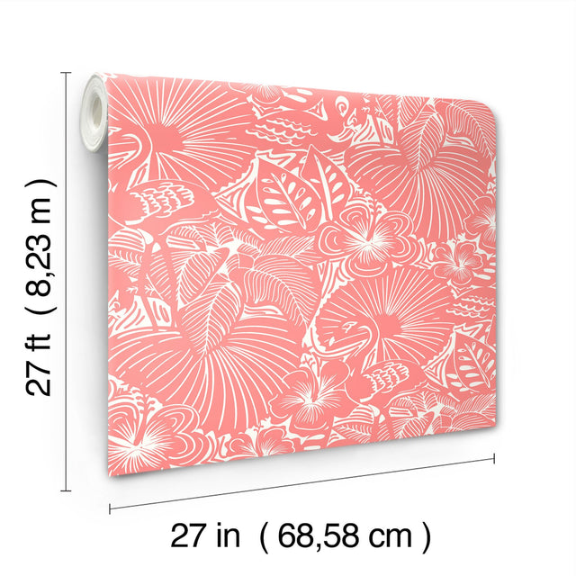 Idalia Coral Floral Flamingo Wallpaper with Tropical Animal Motif - A-Street Prints 4135-72717