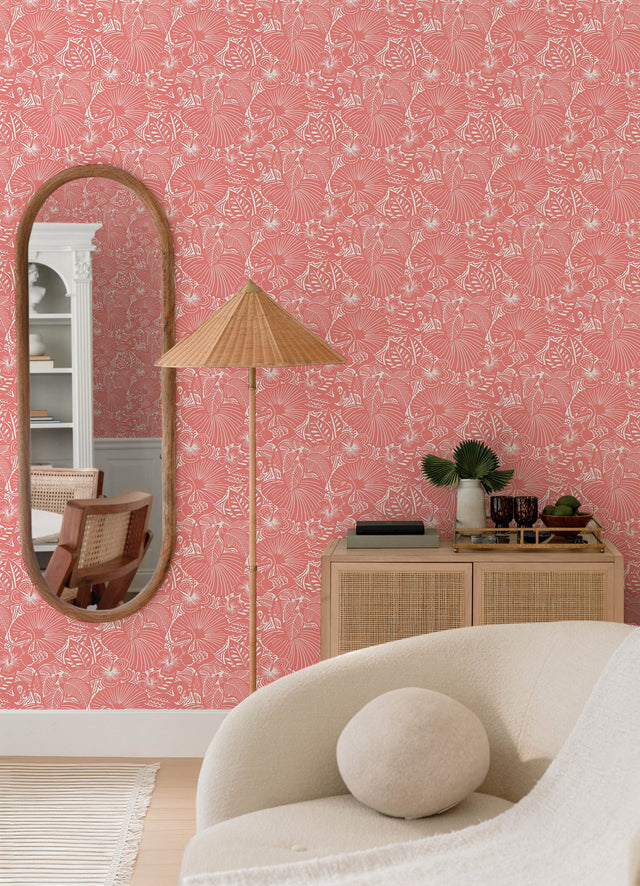 Idalia Coral Floral Flamingo Wallpaper with Tropical Animal Motif - A-Street Prints 4135-72717