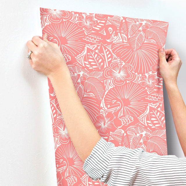 Idalia Coral Floral Flamingo Wallpaper with Tropical Animal Motif - A-Street Prints 4135-72717