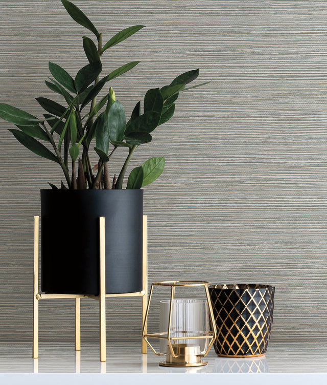 Leicester Slate Metallic Stripe Wallpaper with Textured Horizontal Stripes - Warner 4140-3719