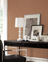 Broadwick Rust by Warner Faux Linen Unpasted Fabric Backed Vinyl Scrubbable Strippable Metallic Raised Ink Textured Wallpaper - YKGW2199N