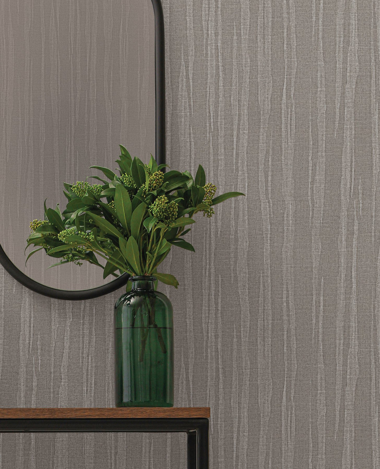 Zayne Dark Grey Organic Stripe Wallpaper with Metallic Raised Texture - Warner 4140-3725