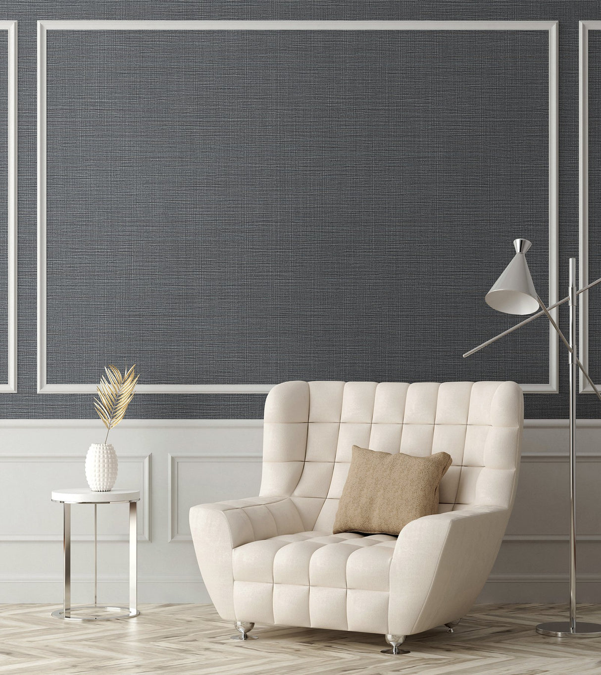 Premiere Charcoal Faux Linen Wallpaper with Fabric & Woven Texture - Warner 4140-3733