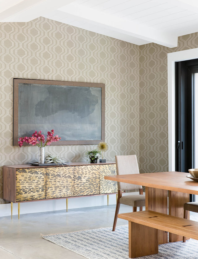 Burton Neutral Modern Ogee Wallpaper with Metallic Textured Geometric Pattern - A-Street Prints 4141-27100