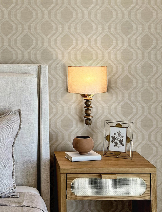 Burton Neutral Modern Ogee Wallpaper with Metallic Textured Geometric Pattern - A-Street Prints 4141-27100