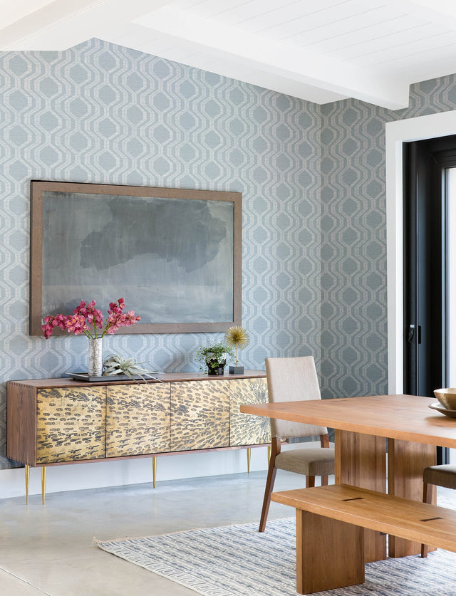 Burton Pewter Modern Ogee Wallpaper with Metallic Textured Geometric Pattern - A-Street Prints 4141-27101