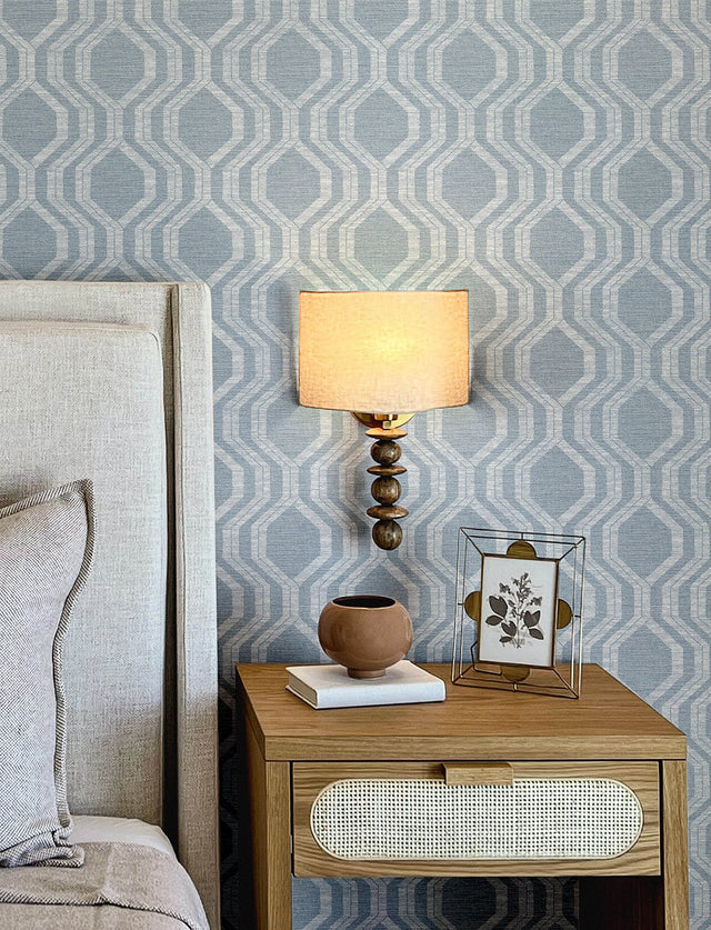 Burton Pewter Modern Ogee Wallpaper with Metallic Textured Geometric Pattern - A-Street Prints 4141-27101