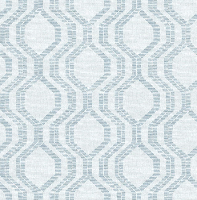 Burton Light Blue Modern Ogee Wallpaper with Metallic Textured Ogee Pattern - A-Street Prints 4141-27102