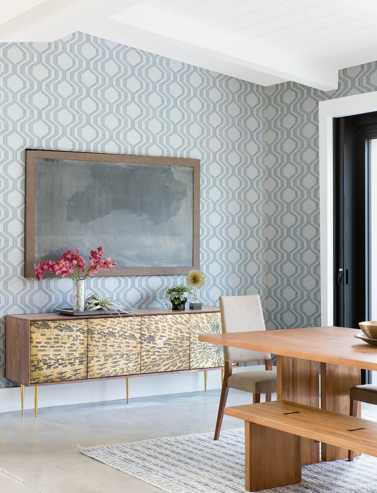 Burton Light Blue Modern Ogee Wallpaper with Metallic Textured Ogee Pattern - A-Street Prints 4141-27102