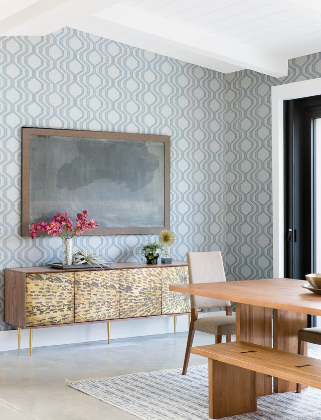Burton Light Blue Modern Ogee Wallpaper with Metallic Textured Ogee Pattern - A-Street Prints 4141-27102