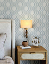 Burton Light Blue Modern Ogee Wallpaper with Metallic Textured Ogee Pattern - A-Street Prints 4141-27102