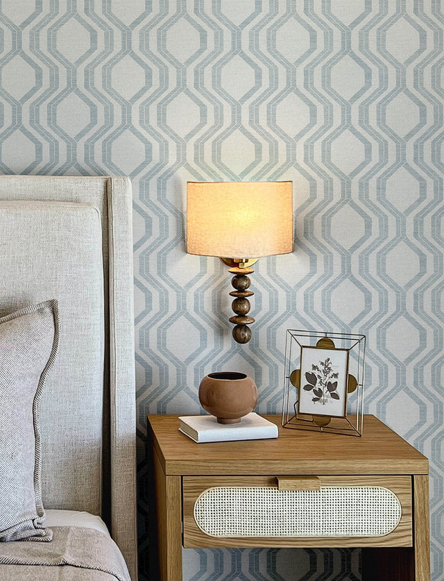 Burton Light Blue Modern Ogee Wallpaper with Metallic Textured Ogee Pattern - A-Street Prints 4141-27102