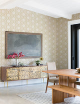 Burton Gold Modern Ogee Wallpaper with Pearlescent Geometric Texture - A-Street Prints 4141-27103