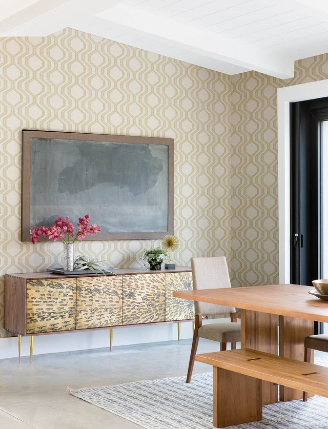Burton Gold Modern Ogee Wallpaper with Pearlescent Geometric Texture - A-Street Prints 4141-27103