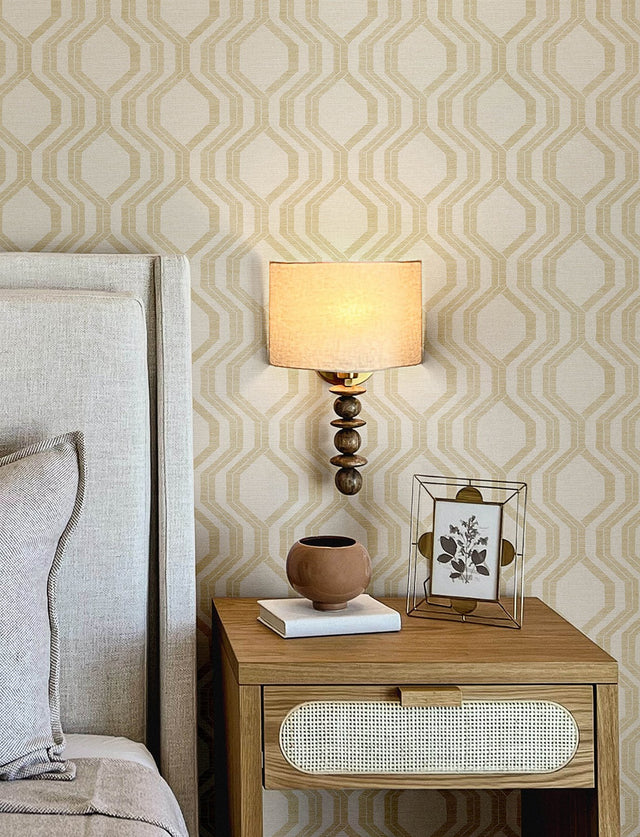 Burton Gold Modern Ogee Wallpaper with Pearlescent Geometric Texture - A-Street Prints 4141-27103