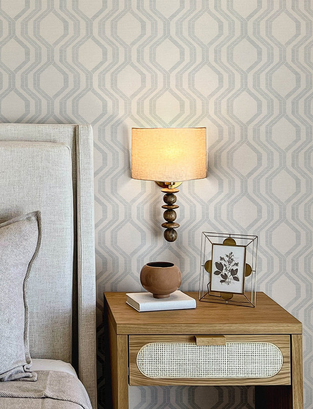 Burton Silver Modern Ogee Wallpaper with Metallic Textured Ogee Pattern - A?Street Prints 4141-27104