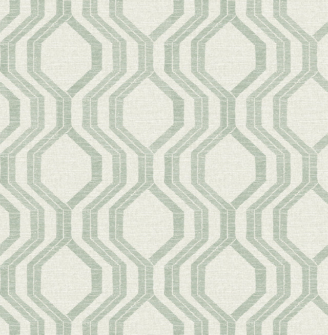 Burton Green Modern Ogee Wallpaper with Metallic Textured Ogee Pattern - A-Street Prints 4141-27105
