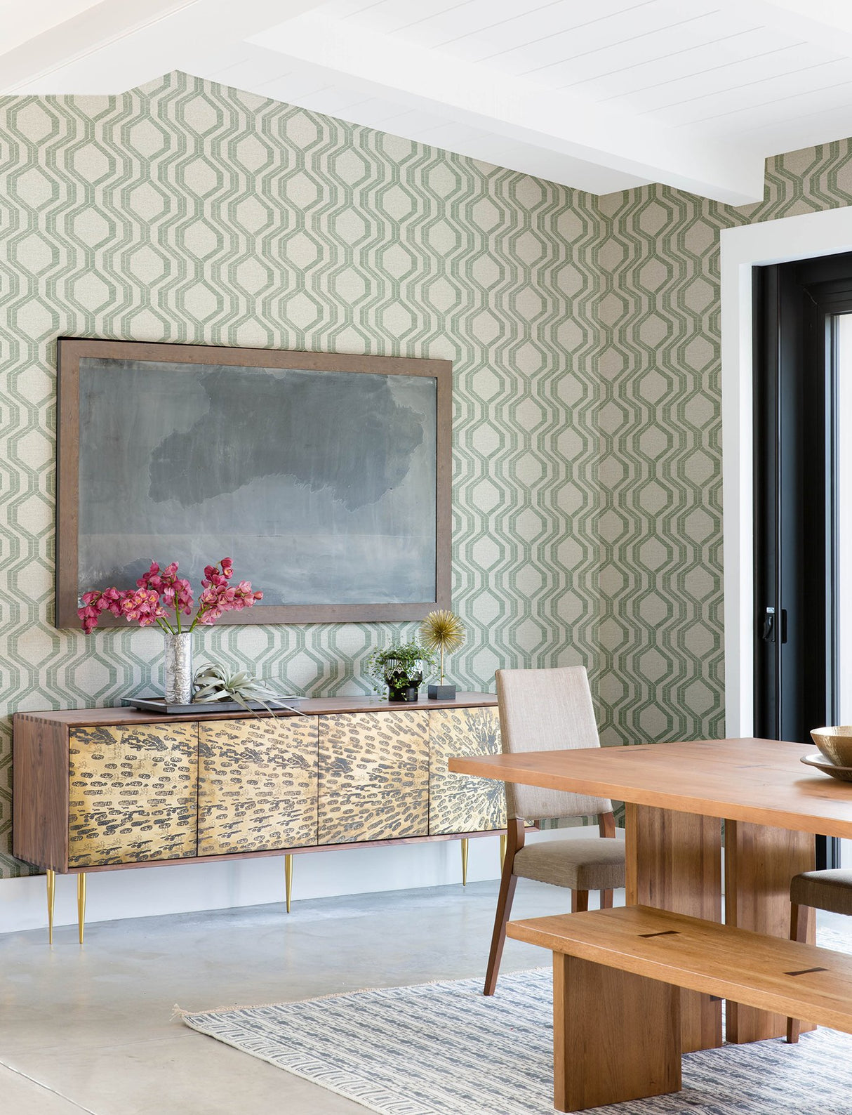Burton Green Modern Ogee Wallpaper with Metallic Textured Ogee Pattern - A-Street Prints 4141-27105