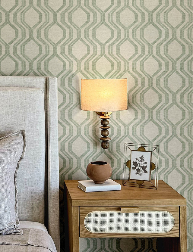 Burton Green Modern Ogee Wallpaper with Metallic Textured Ogee Pattern - A-Street Prints 4141-27105