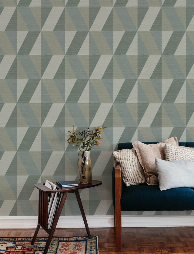 Winslow Green Geometric Faux Grasscloth Wallpaper with Masculine Graphics Style - A-Street Prints 4141-27106