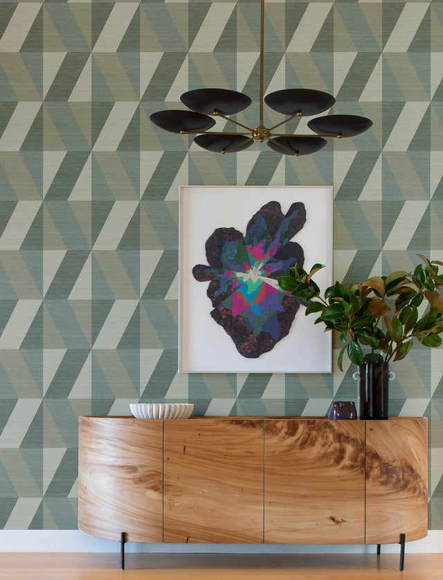 Winslow Green Geometric Faux Grasscloth Wallpaper with Masculine Graphics Style - A-Street Prints 4141-27106