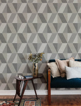 Winslow Stone Geometric Faux Grasscloth Wallpaper with Metallic Textured Raised Ink - A-Street Prints 4141-27107