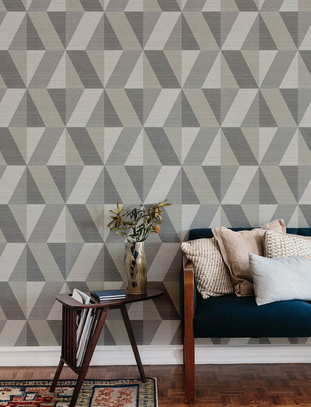 Winslow Stone Geometric Faux Grasscloth Wallpaper with Metallic Textured Raised Ink - A-Street Prints 4141-27107