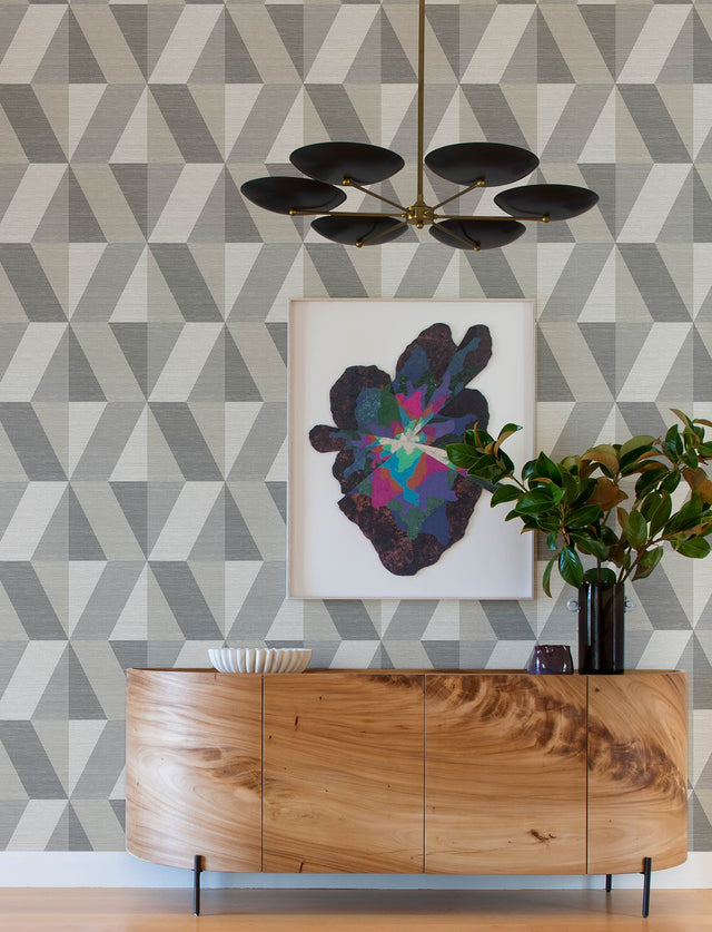 Winslow Stone Geometric Faux Grasscloth Wallpaper with Metallic Textured Raised Ink - A-Street Prints 4141-27107