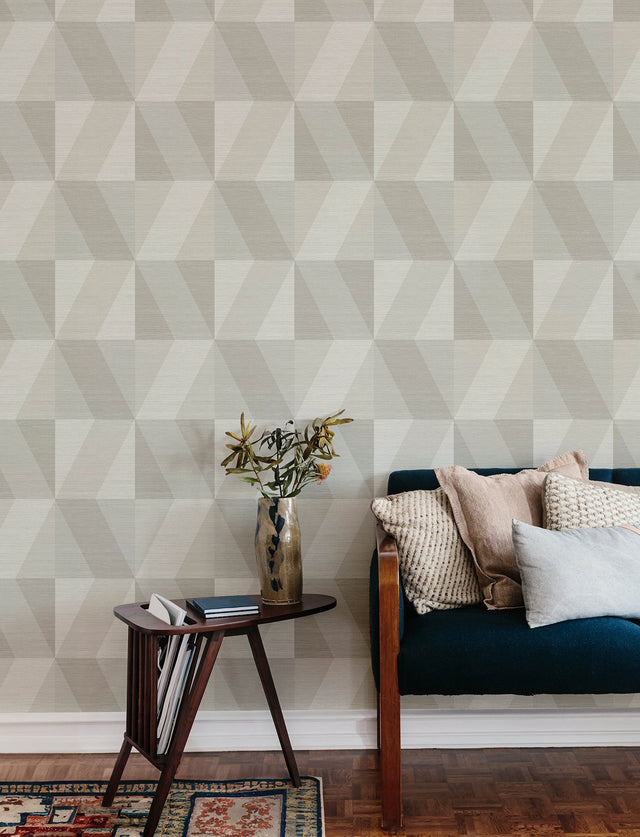 Winslow Bone Geometric Faux Grasscloth Wallpaper with Metallic Textured Raised Ink - A-Street Prints 4141-27108