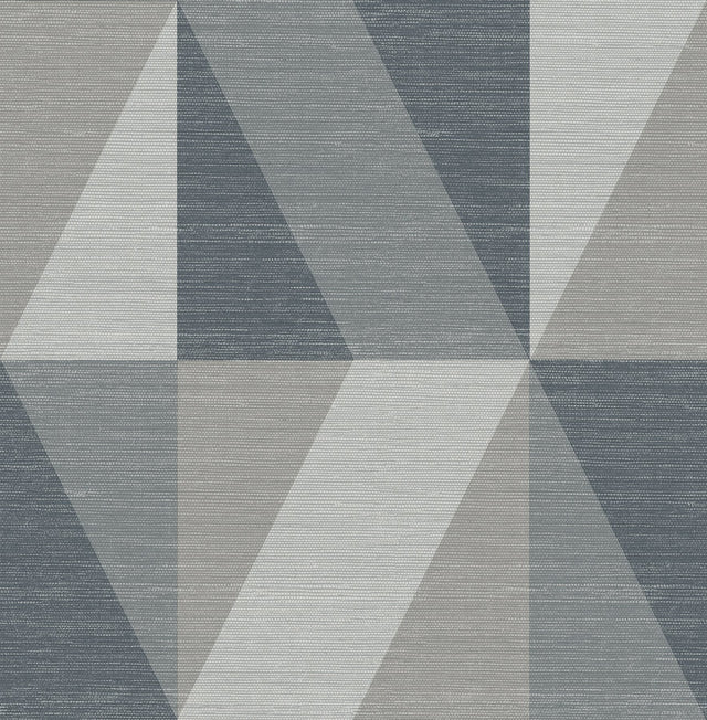 Winslow Slate Geometric Faux Grasscloth Wallpaper, Metallic Textured Geometric Style - 4141-27109