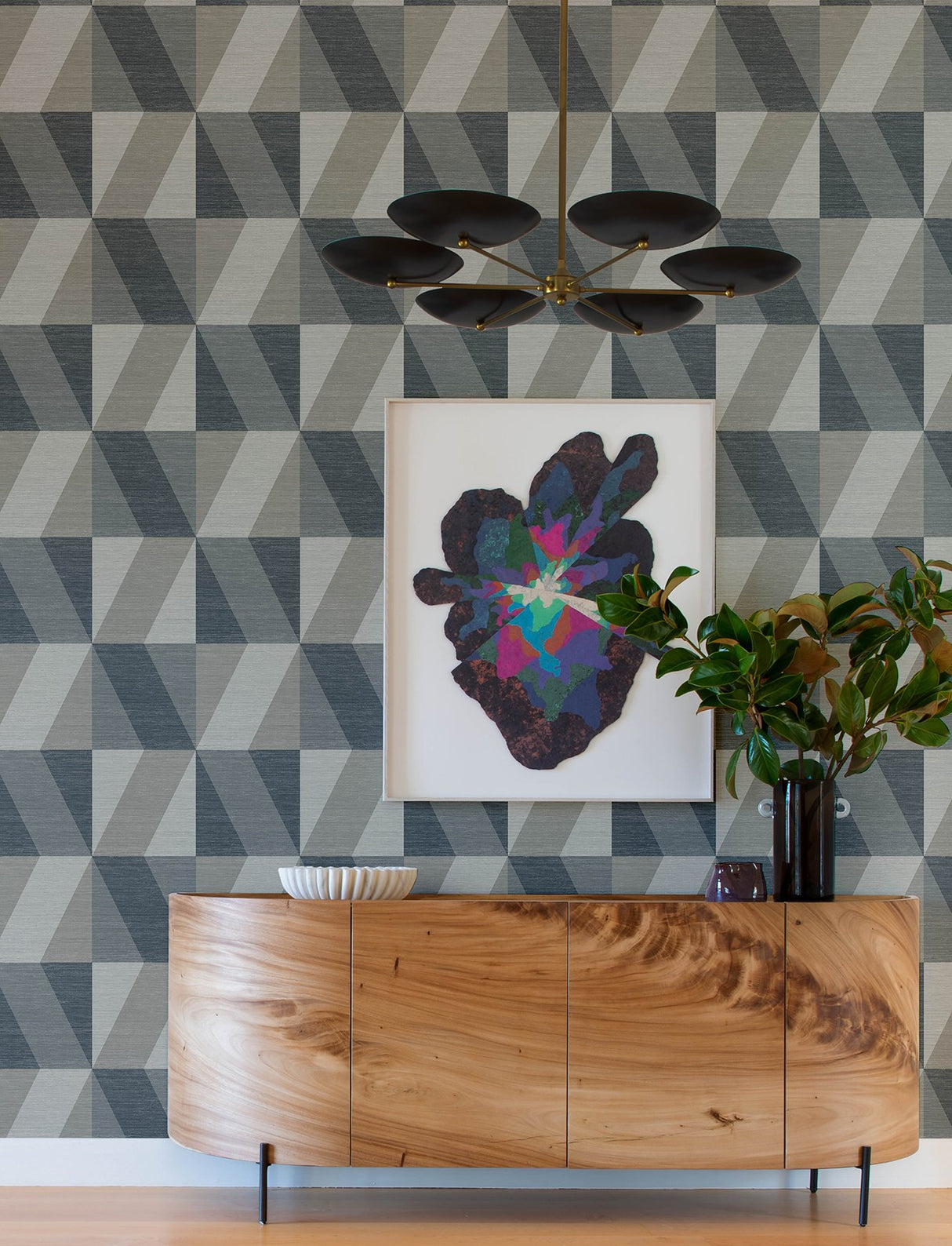 Winslow Slate Geometric Faux Grasscloth Wallpaper, Metallic Textured Geometric Style - 4141-27109
