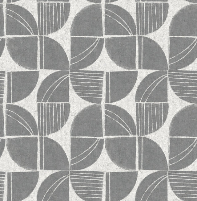 Baxter Charcoal Semicircle Mosaic Wallpaper with Modern Geometric Pattern - A-Street Prints 4141-27110