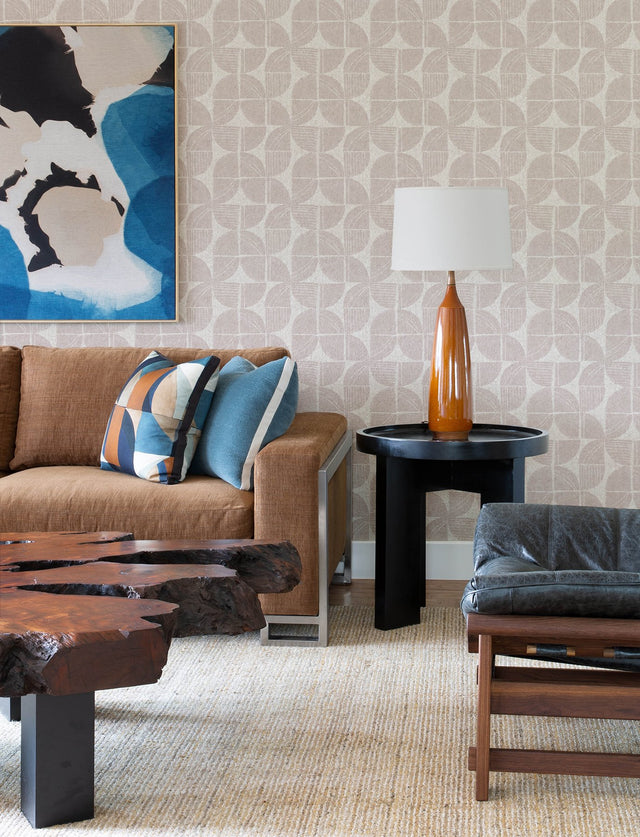 Baxter Bone Semicircle Mosaic Wallpaper with Modern Geometric Pattern - Brewster 4141-27111